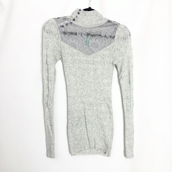 Free People Tops - Free People Grey Lace Turtleneck Top
